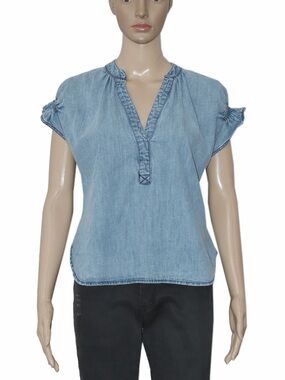 Pilcro Anthropologie The Tatum Flutter-Sleeve Blouse Poplin Edition Top Small